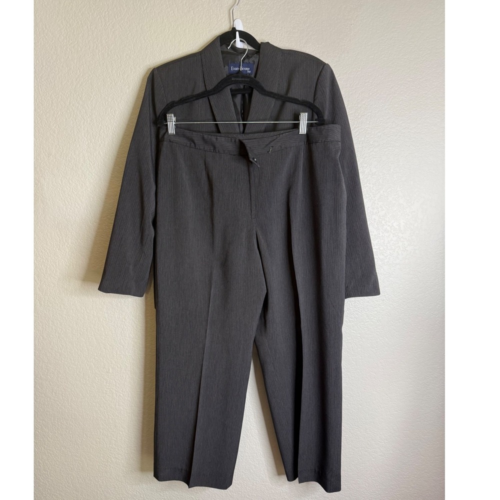 Evan Picone Womens 16 Pant Suit Gray‎ Pinstripe Blazer Trousers 2 Piece Set